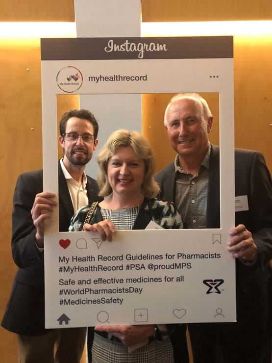 Carol Bennett, CEO, Painaustralia joins PSA President Chris Freeman and board member Grant Kadarchi at the launch of the My Health Record Guidelines
