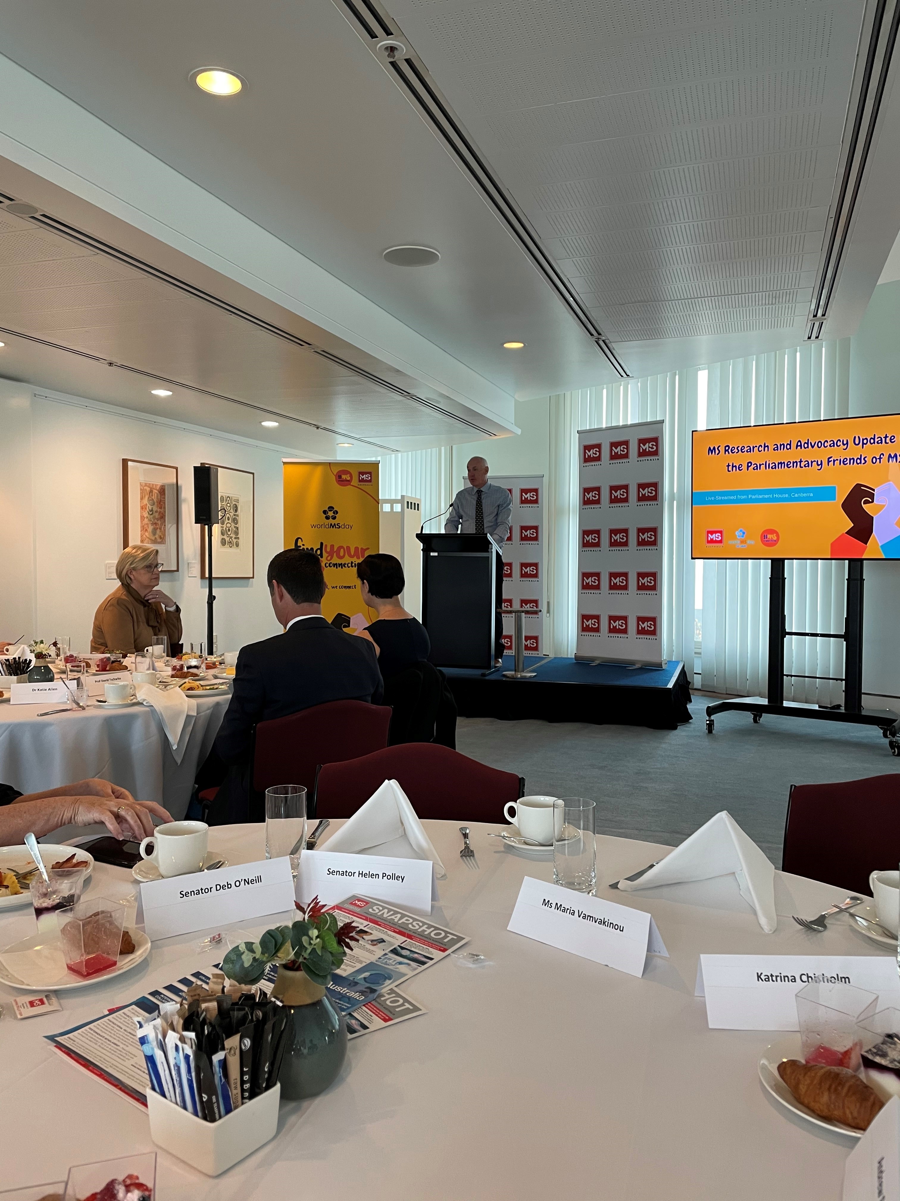 Rohan Greenland, CEO MS Australia speaks at the MS parliamentary friends breakfast