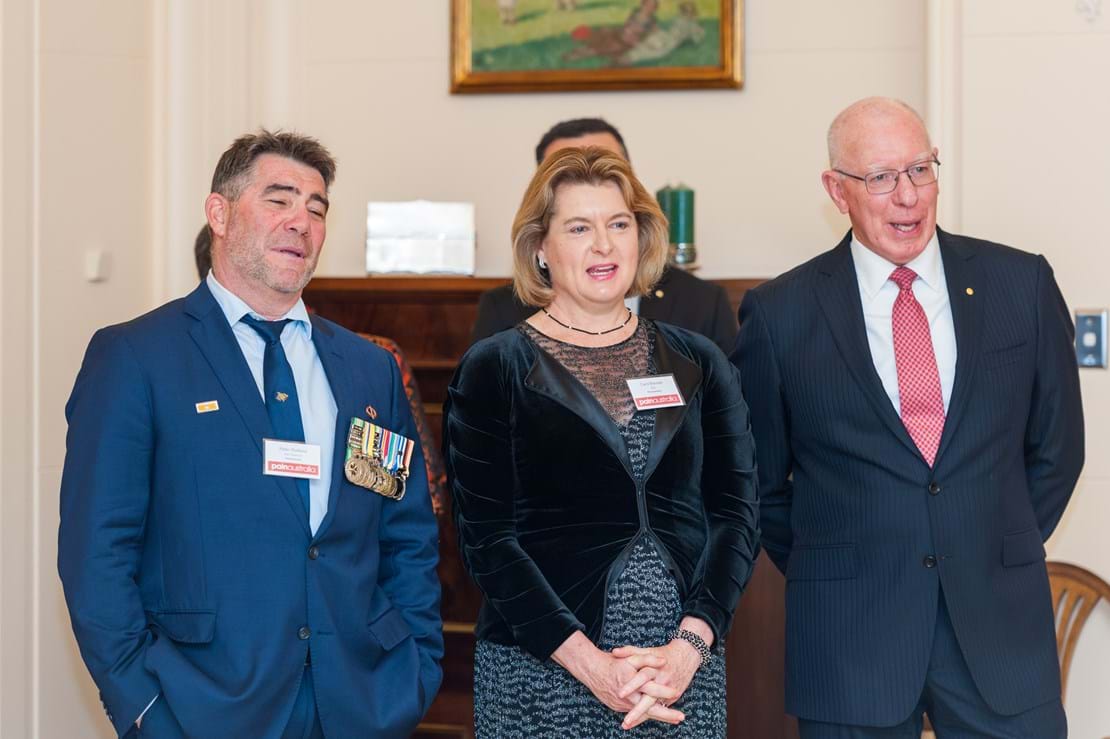 Painaustralia's Pain Champion, Peter Rudland, Painaustralia CEO, Carol Bennett and His Excellency General the Honourable David Hurley AC DSC (Retd)